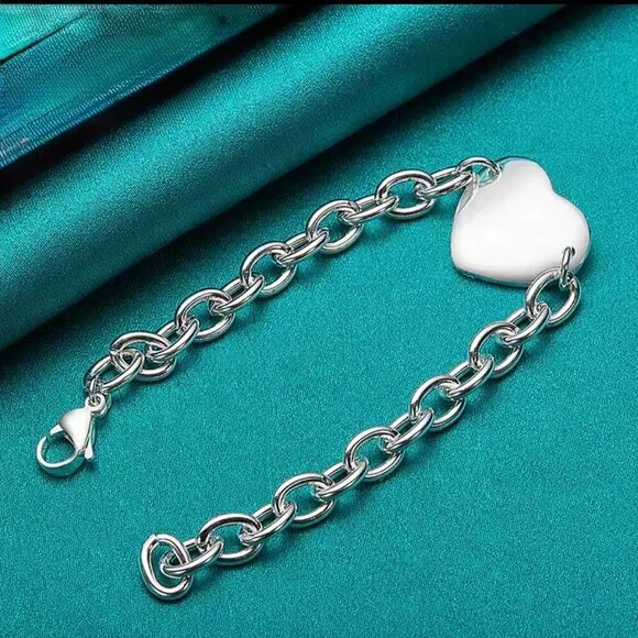 Sterling Silver 925 Chain bracelet with Heart Charm #1507 - Picture 4 of 7
